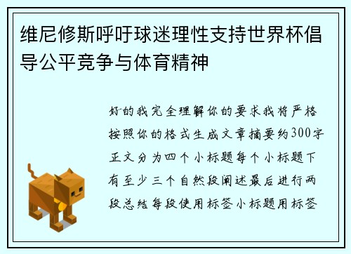 维尼修斯呼吁球迷理性支持世界杯倡导公平竞争与体育精神