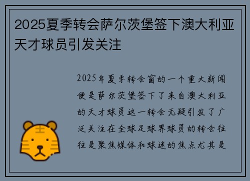 2025夏季转会萨尔茨堡签下澳大利亚天才球员引发关注